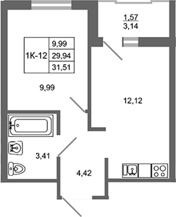 1-комнатная квартира 31.51 м², 17/17 эт., ЖК «Стороны Света 2»